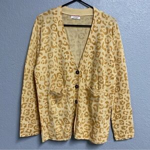 ANDREE Cheetah Cardigan Sweater Women’s Size 1X Lightweight Animal Print Yellow